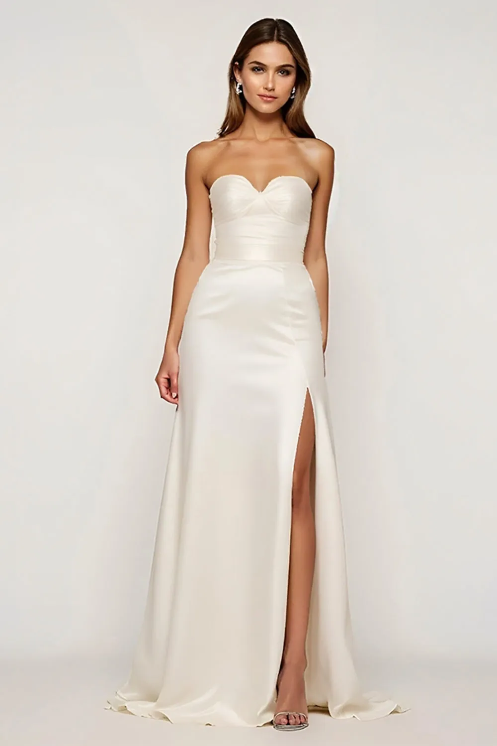 Ivory Strapless Sheath Wedding Dress with Slit sold by Zapaka