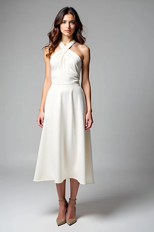 A Line White Criss Cross Straps Satin Formal Dress sold by Zapaka