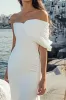 White One Shoulder Ruched Mermaid Wedding Dress sold by Zapaka