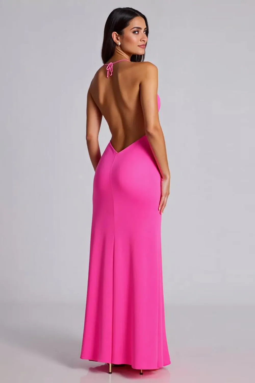 Fuchsia Mermaid Halter Formal Dress With Slit sold by Zapaka product image thumbnail 2