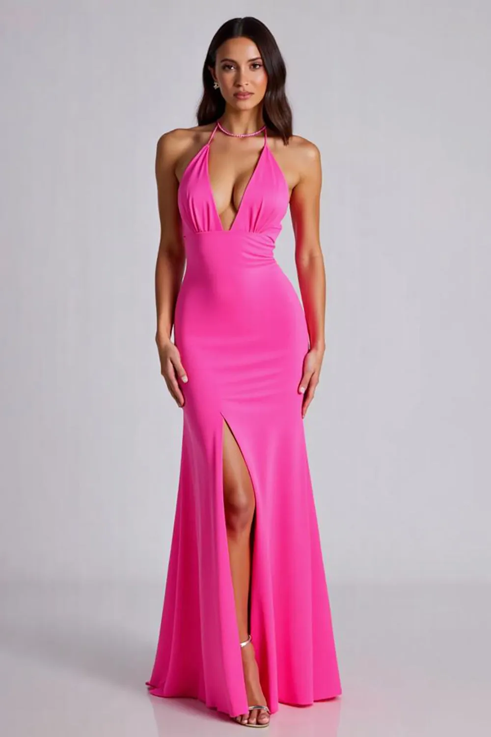 Fuchsia Mermaid Halter Formal Dress With Slit sold by Zapaka