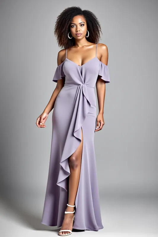 Lilac Satin Mermaid Asymmetrical Long Formal Dress sold by Zapaka