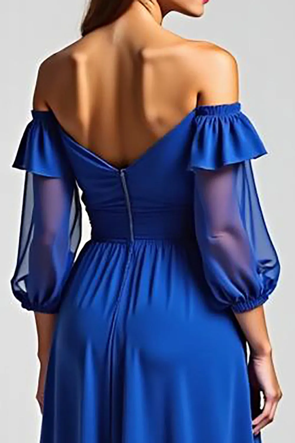 Royal Blue Off The Shoulder Asymmetrical A Line Formal Dress sold by Zapaka product image thumbnail 4