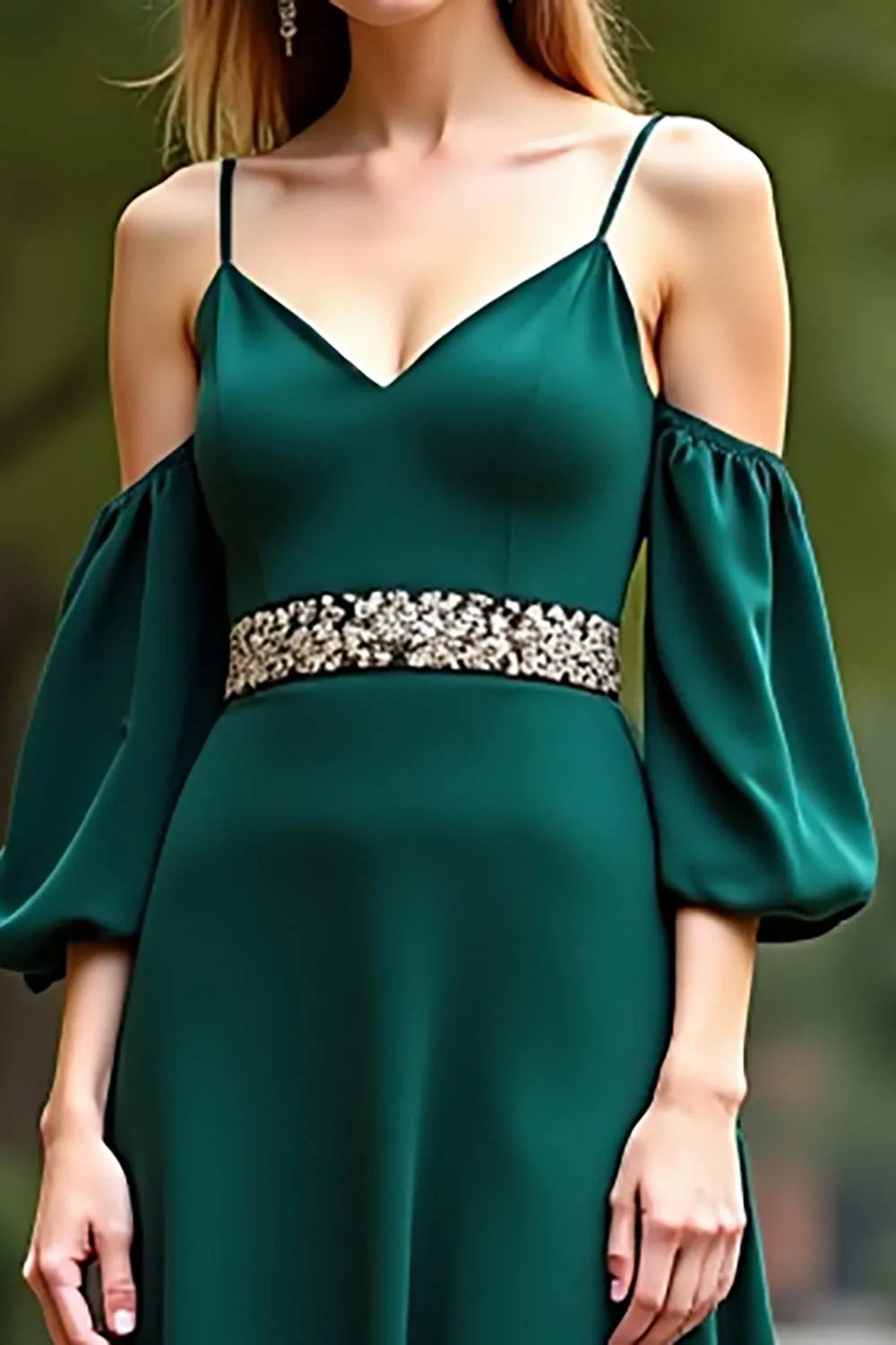 Dark Green A Line Beaded Spaghetti Straps Formal Dress sold by Zapaka product image thumbnail 3