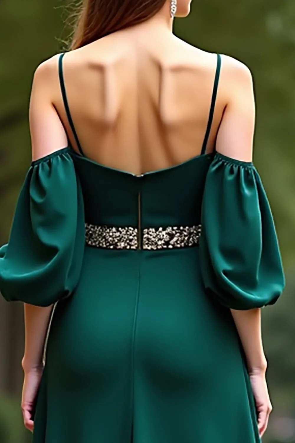 Dark Green A Line Beaded Spaghetti Straps Formal Dress sold by Zapaka product image thumbnail 4