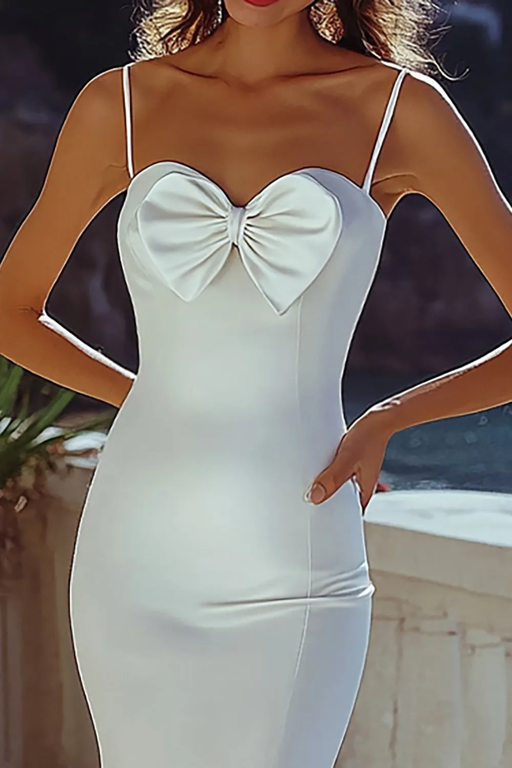 White Spaghetti Straps Satin Mermaid Formal Dress sold by Zapaka product image thumbnail 2