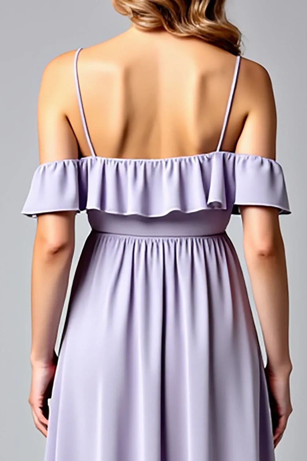 A Line Spaghetti Straps Long Lilac Formal Dress With Ruffles sold by Zapaka product image thumbnail 5