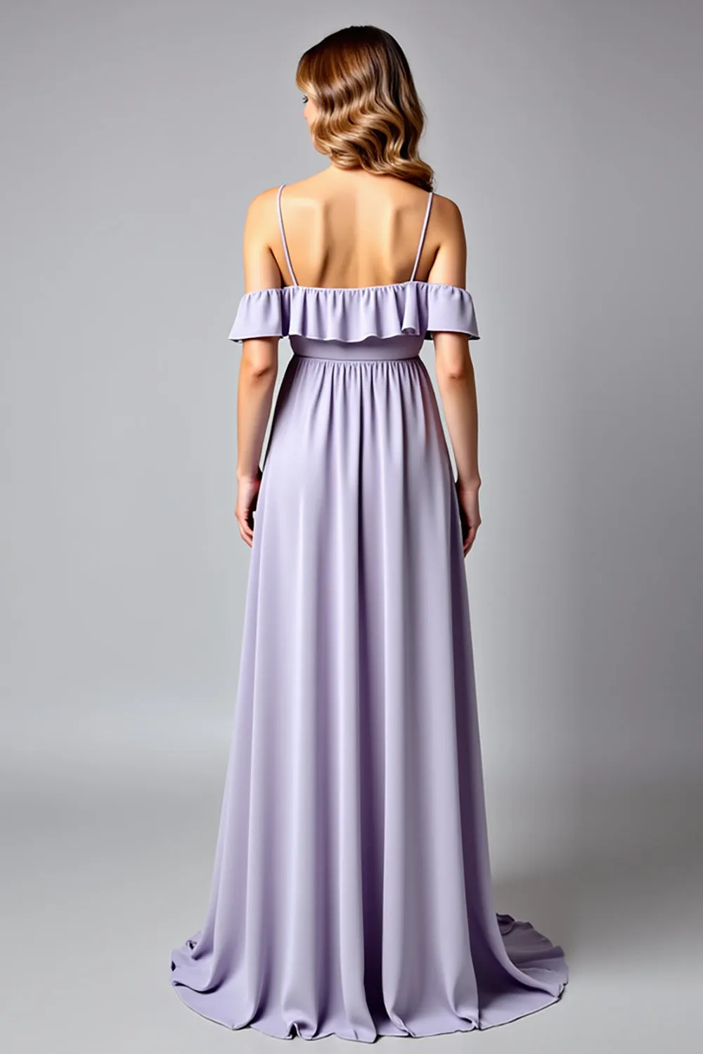 A Line Spaghetti Straps Long Lilac Formal Dress With Ruffles sold by Zapaka product image thumbnail 2