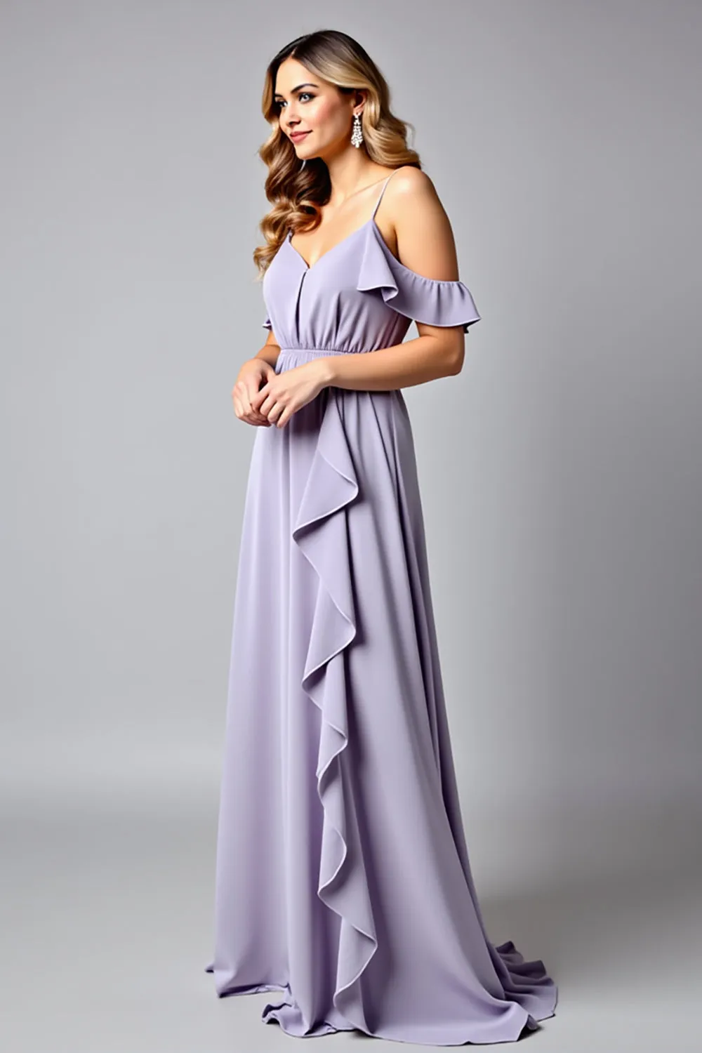 A Line Spaghetti Straps Long Lilac Formal Dress With Ruffles sold by Zapaka product image thumbnail 3