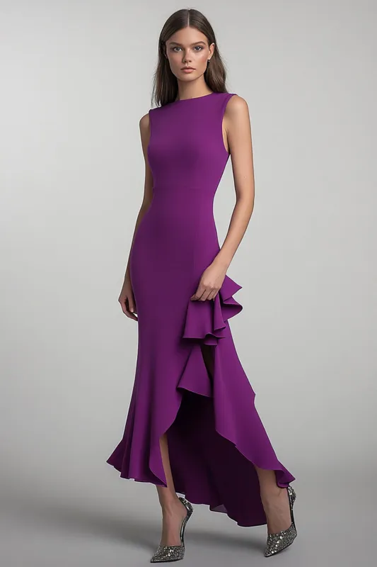 Mermaid Plum Boat Neck Formal Dress With Slit sold by Zapaka