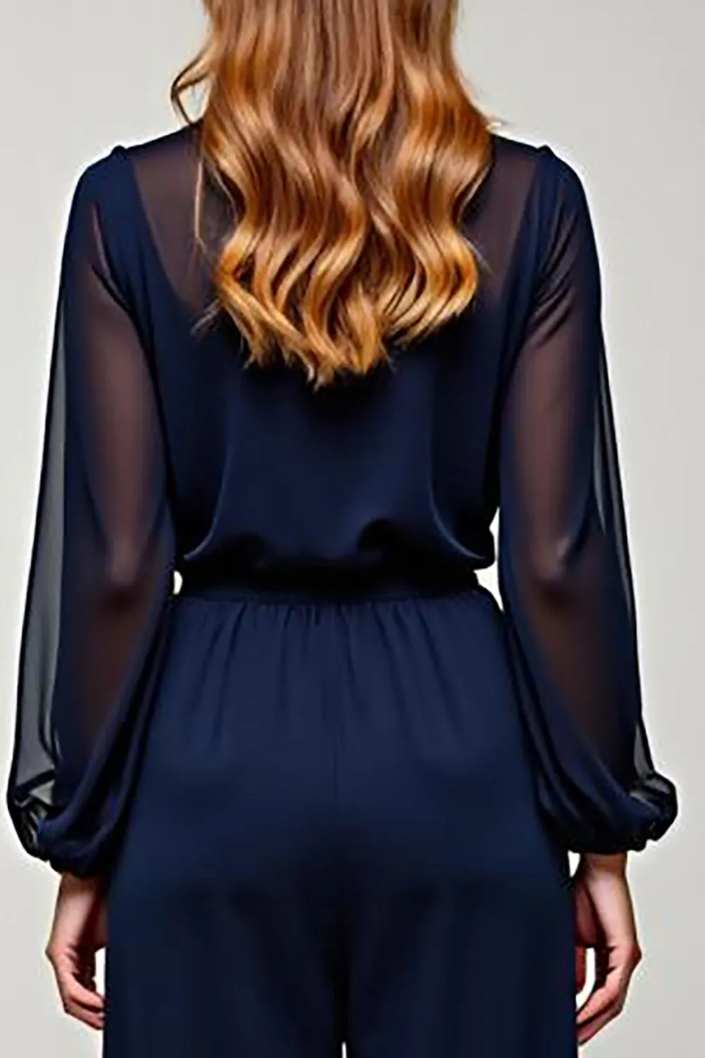 Navy V-Neck Long Sleeve Chiffon Formal Dress sold by Zapaka product image thumbnail 5