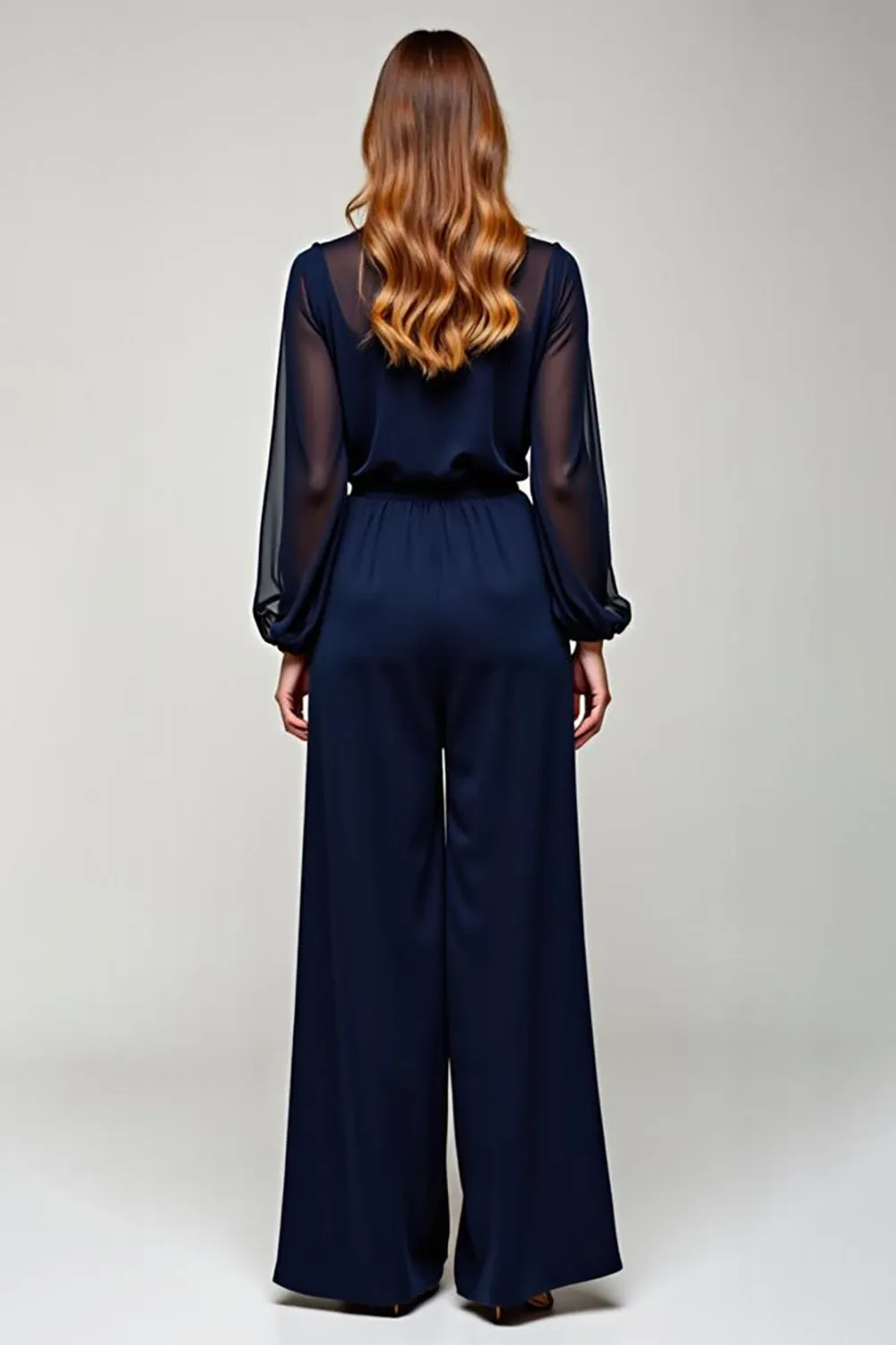 Navy V-Neck Long Sleeve Chiffon Formal Dress sold by Zapaka product image thumbnail 2