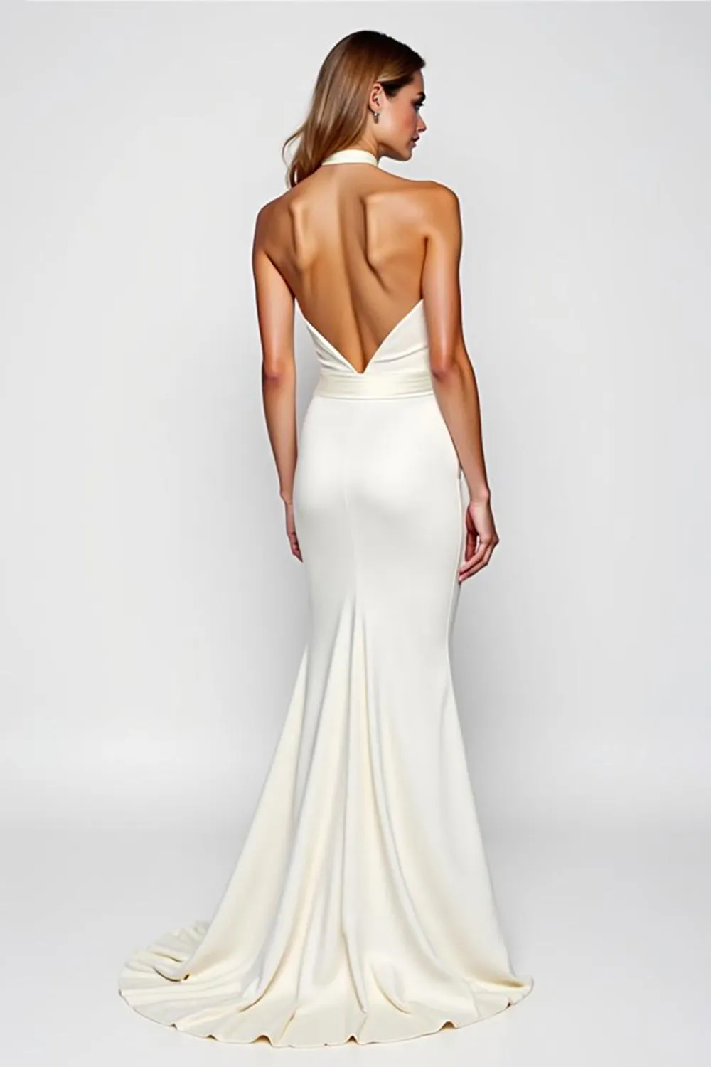 White Sheath Criss Cross Halter Long Formal Dress sold by Zapaka product image thumbnail 2