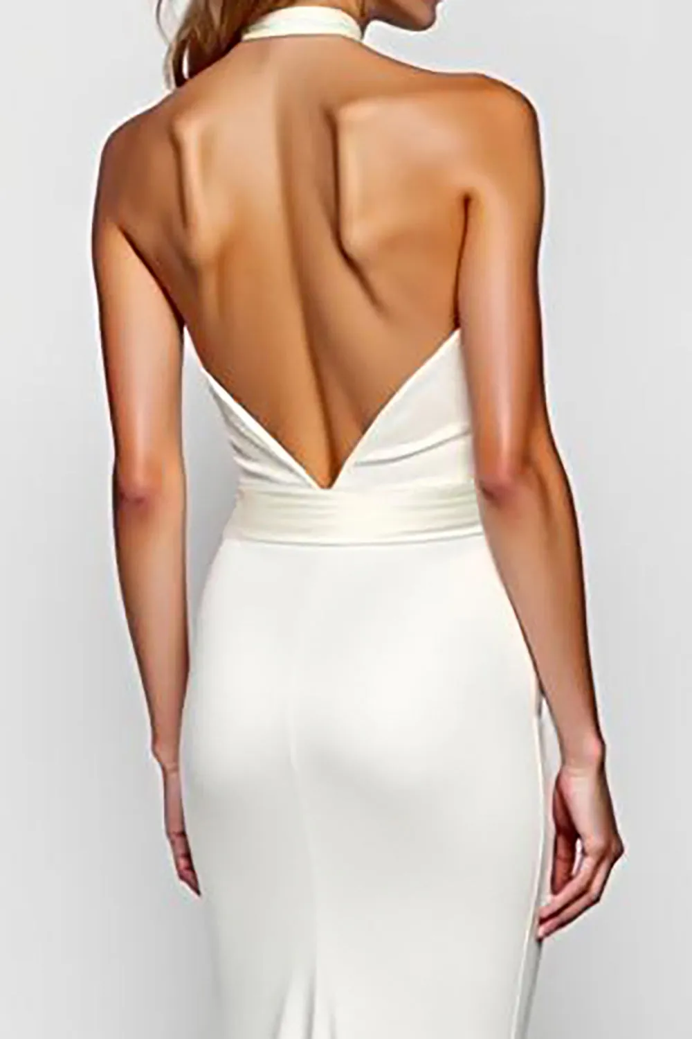 White Sheath Criss Cross Halter Long Formal Dress sold by Zapaka product image thumbnail 4