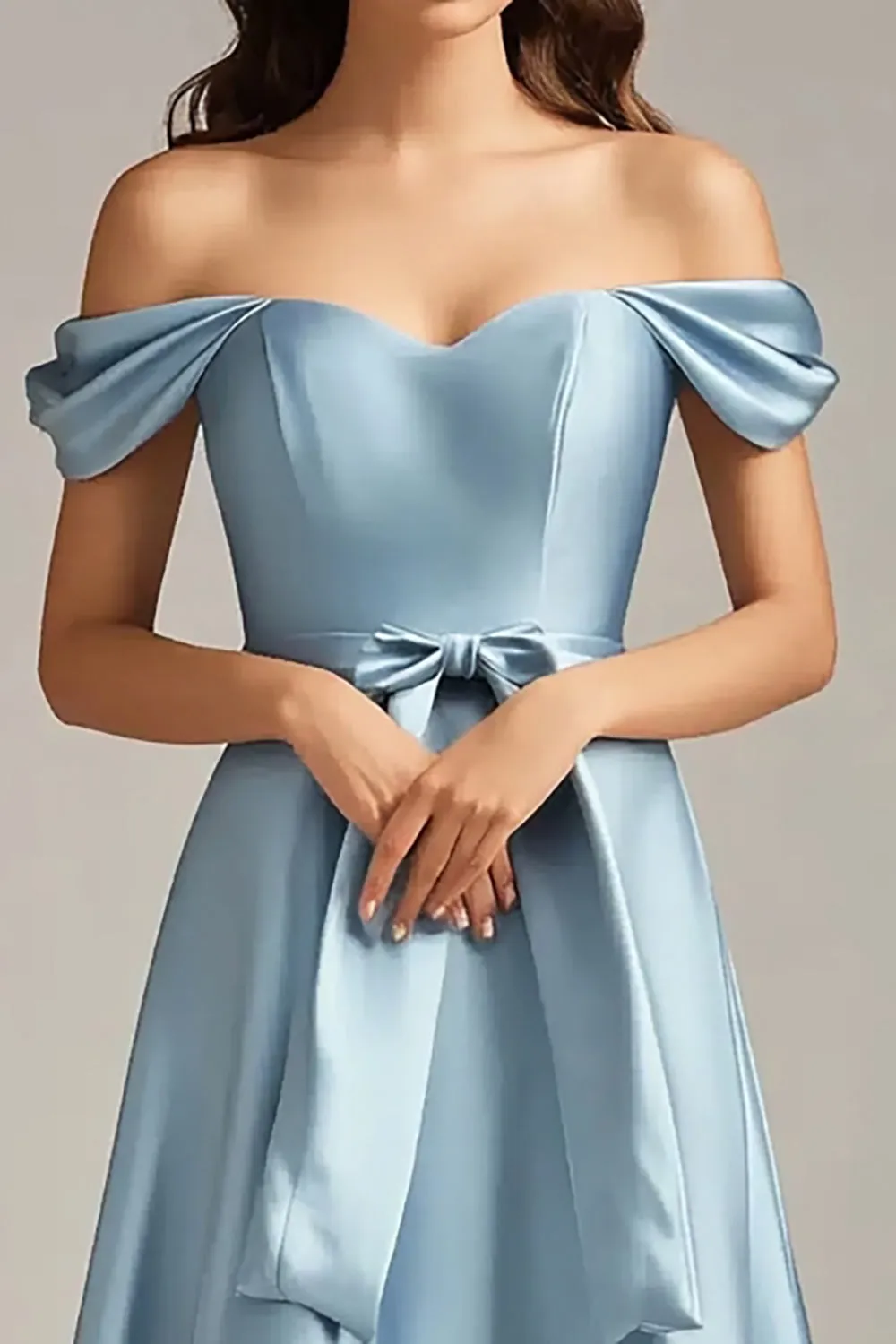 Off The Shoulder A Line Sky Blue Satin Formal Dress sold by Zapaka product image thumbnail 2
