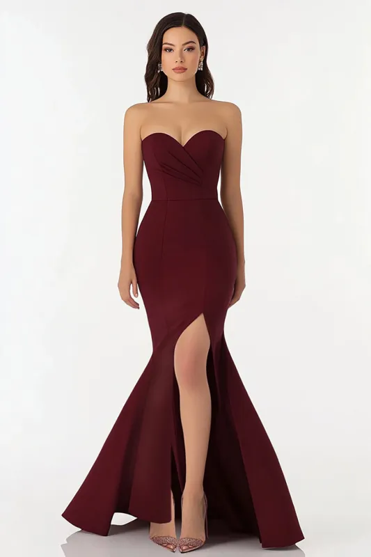 Burgundy Mermaid Strapless Formal Dress sold by Zapaka
