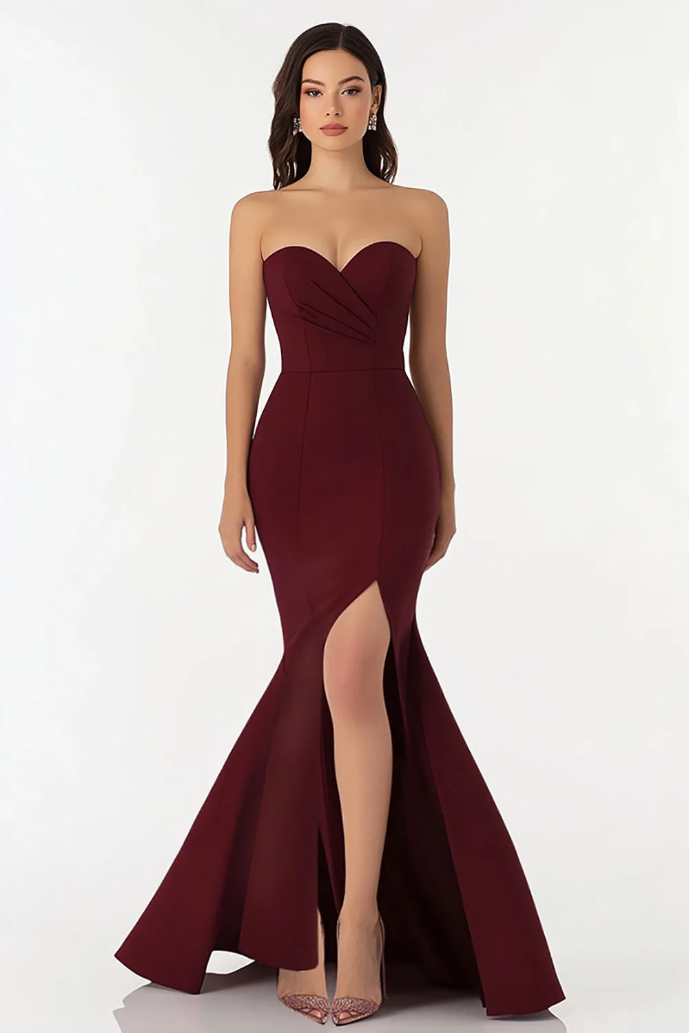Burgundy Mermaid Strapless Formal Dress sold by Zapaka