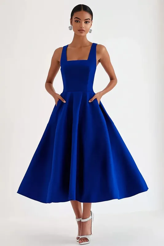 Royal Blue A Line Square Neck Formal Dress sold by Zapaka