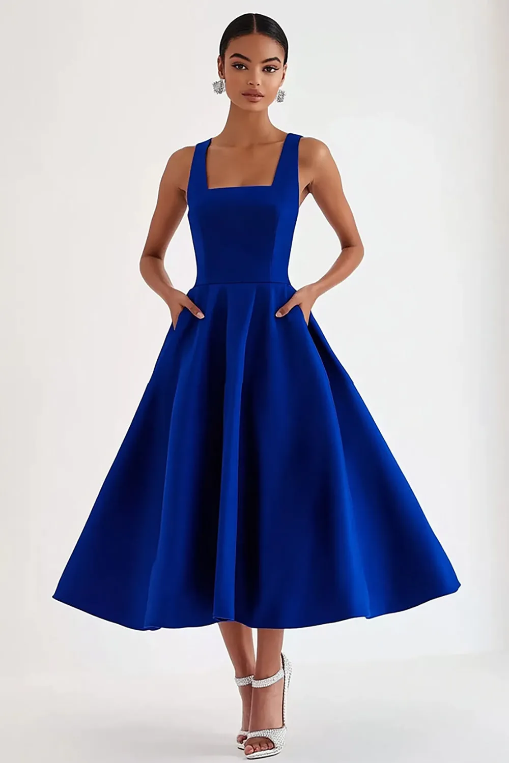 Royal Blue A Line Square Neck Formal Dress sold by Zapaka