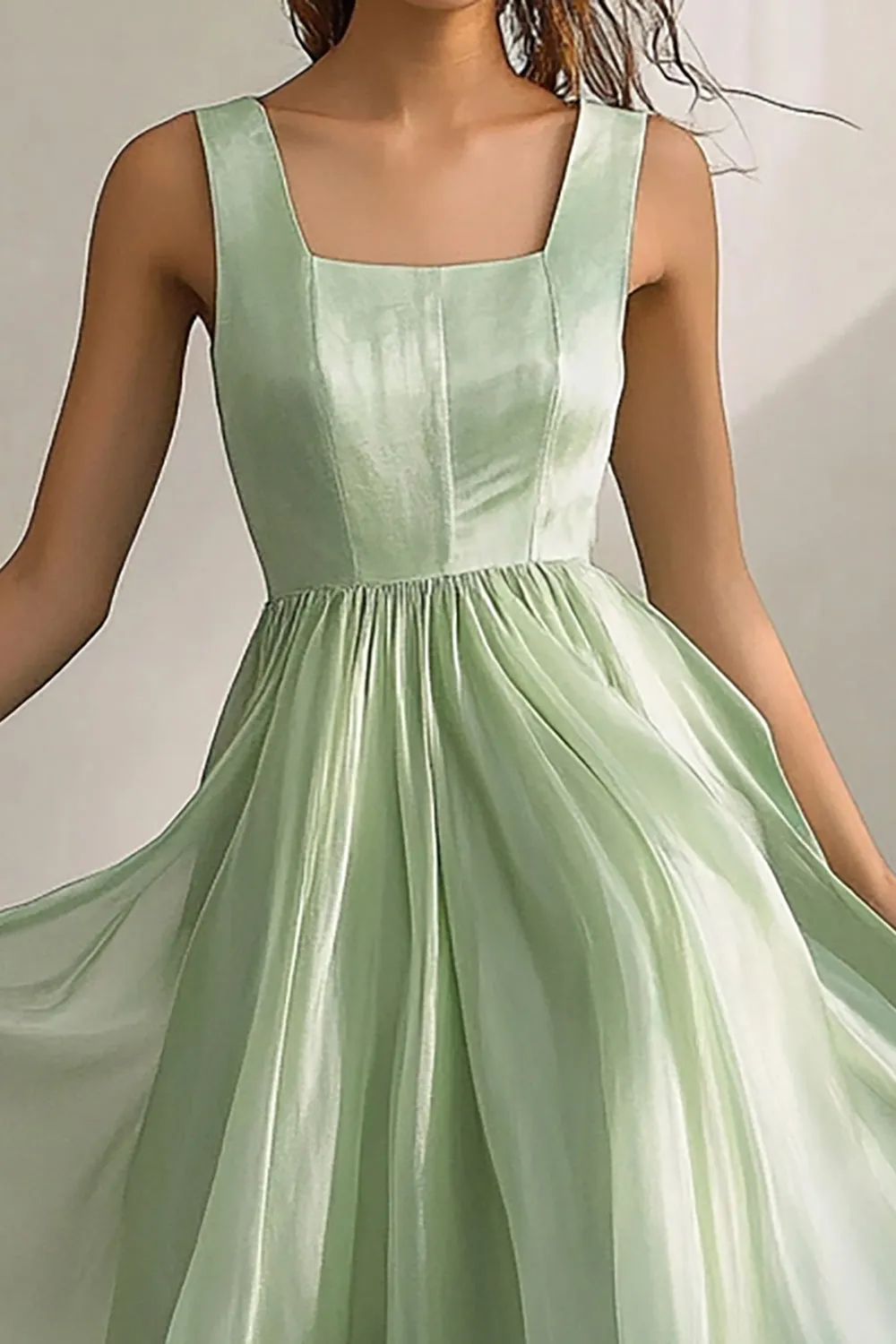 Light Green A Line Square Neck Long Formal Dress sold by Zapaka product image thumbnail 2