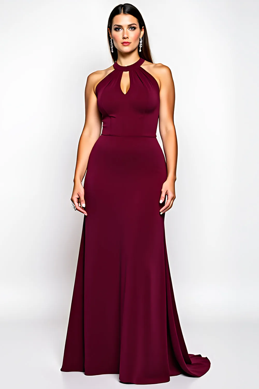 Halter Burgundy Jersey Sheath Formal Dress sold by Zapaka