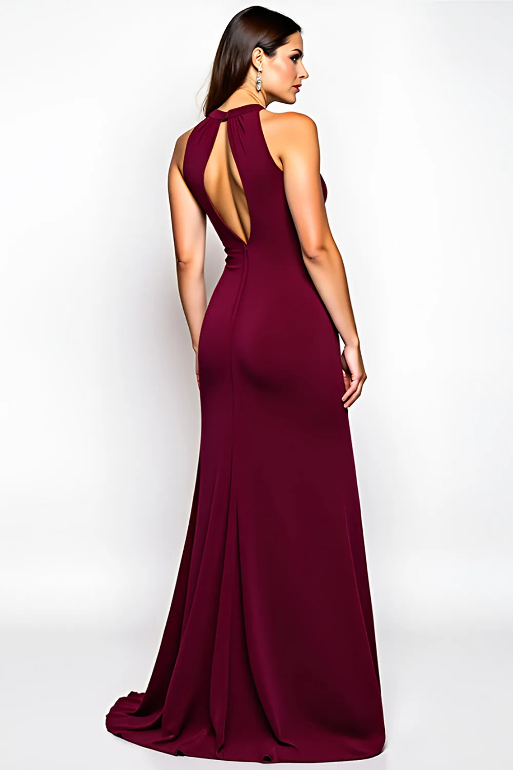 Halter Burgundy Jersey Sheath Formal Dress sold by Zapaka product image thumbnail 2