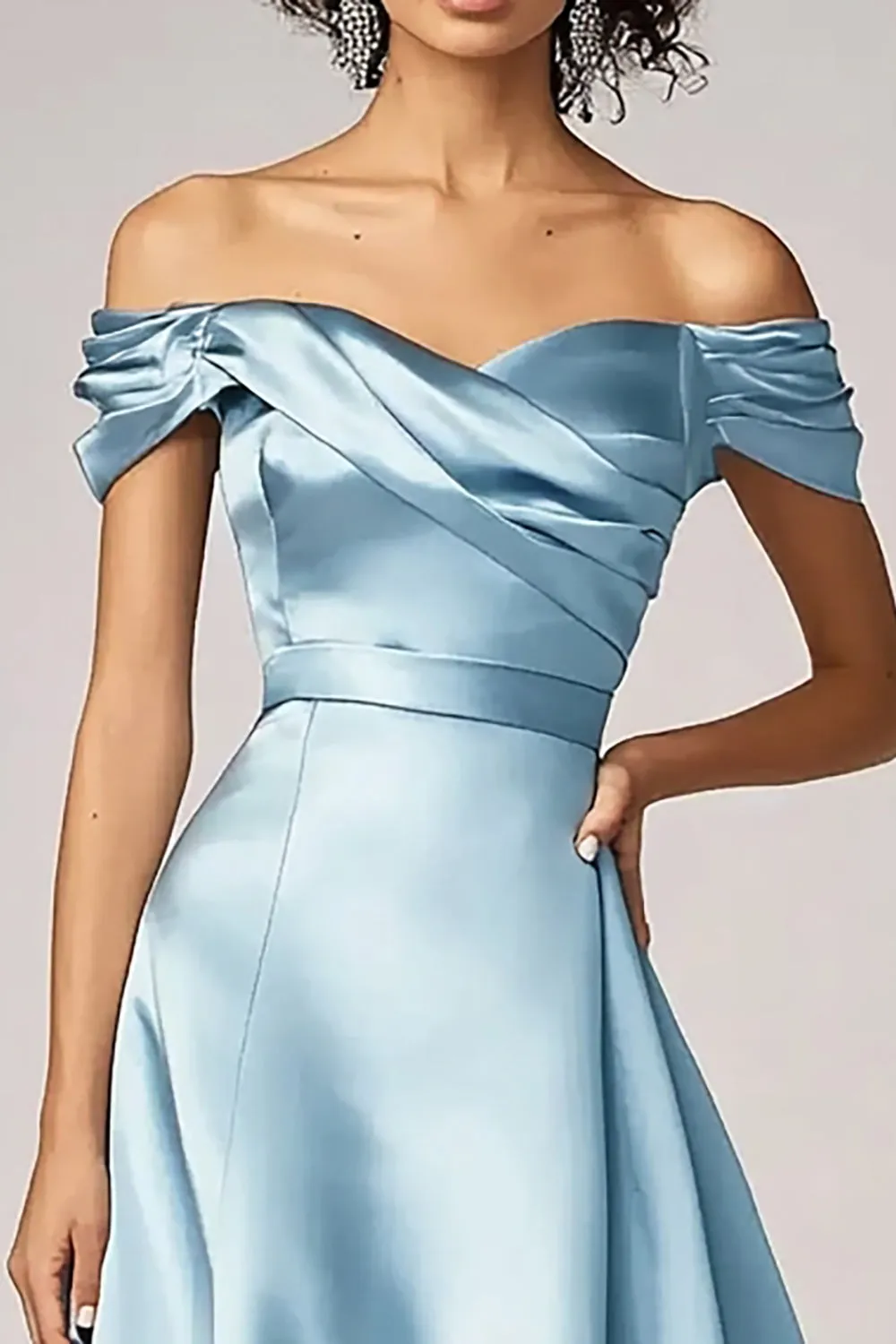 Sky Blue Off The Shoulder A Line Satin Formal Dress sold by Zapaka product image thumbnail 2