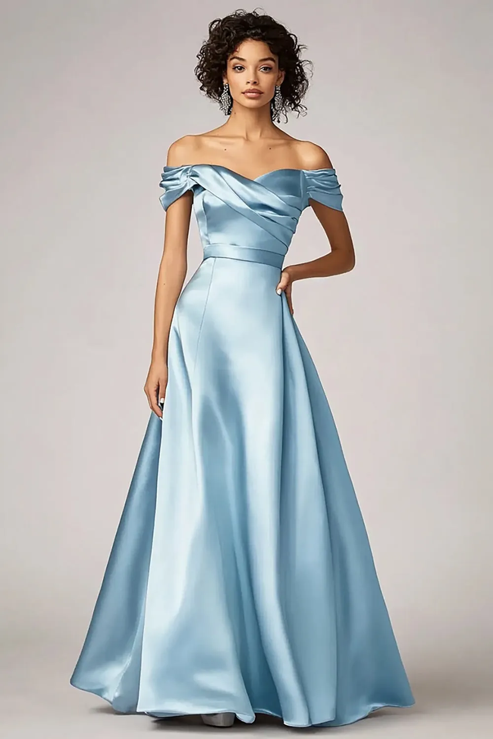Sky Blue Off The Shoulder A Line Satin Formal Dress sold by Zapaka