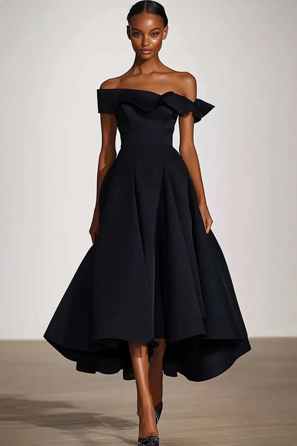 Off The Shoulder A Line Black Satin Formal Dress sold by Zapaka