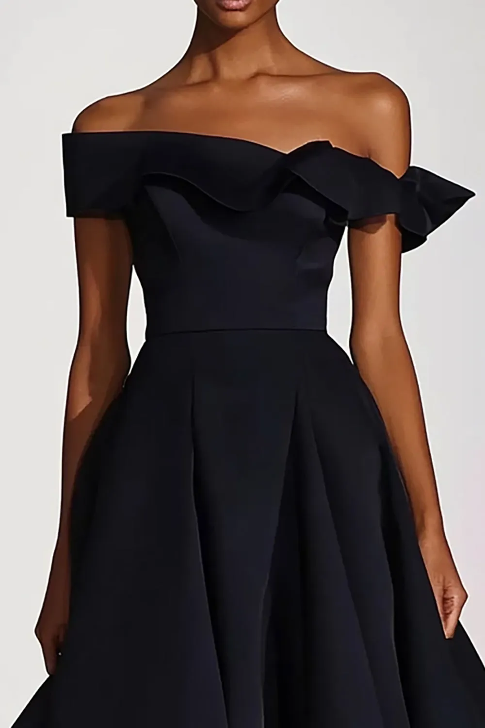 Off The Shoulder A Line Black Satin Formal Dress sold by Zapaka product image thumbnail 2