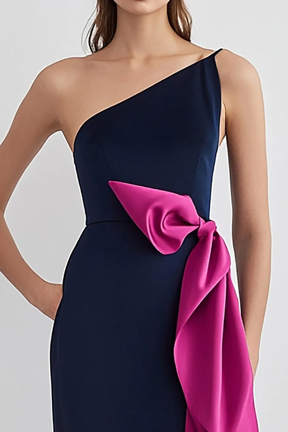 One Shoulder Sheath Long Navy Formal Dress With Bows sold by Zapaka product image thumbnail 2