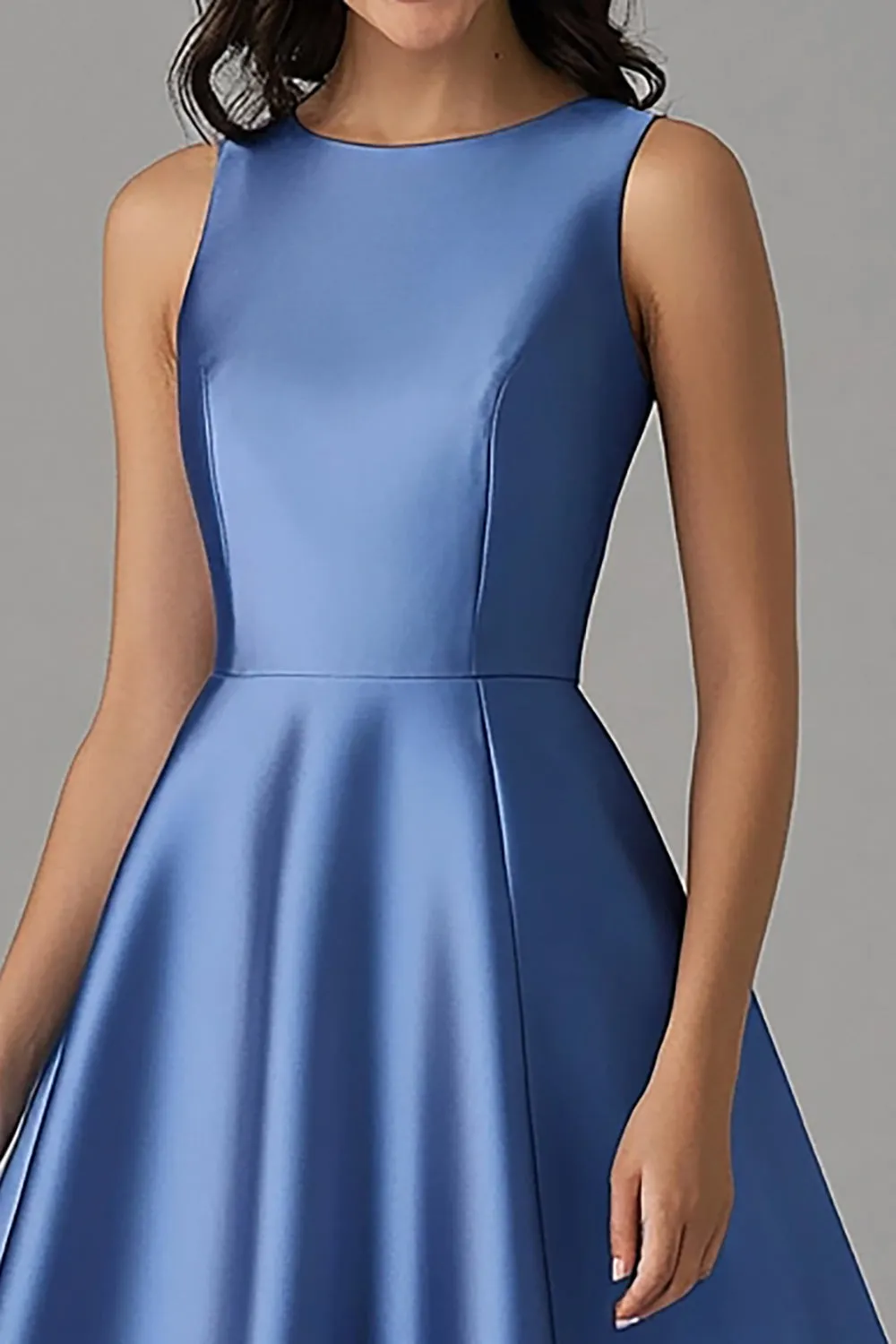 Blue A Line Sleeveless Ruched Satin Midi Formal Dress sold by Zapaka product image thumbnail 2