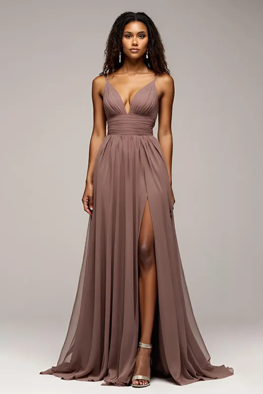 Dusk V-Neck A Line Long Formal Dress With Slit sold by Zapaka