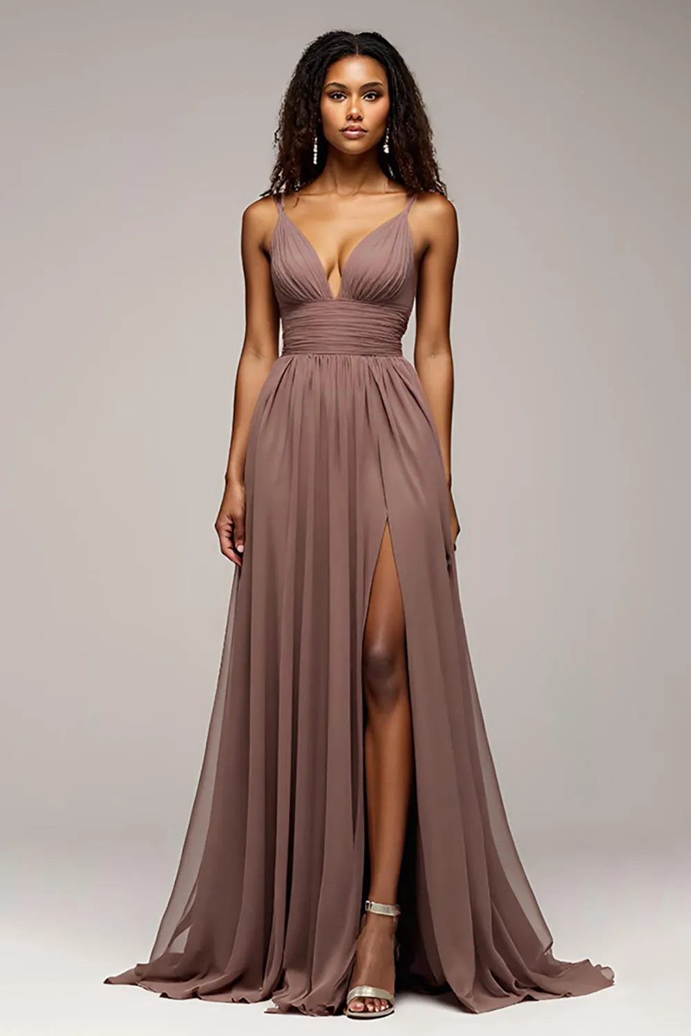 Dusk V-Neck A Line Long Formal Dress With Slit sold by Zapaka