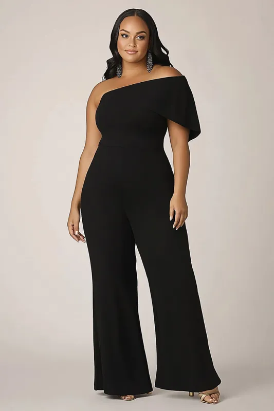 Plus Size Black One Shoulder Women Jumpsuits sold by Zapaka