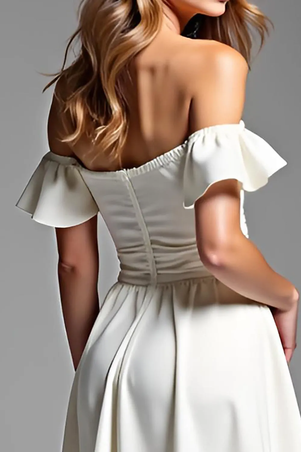 White A Line Off The Shoulder Pleated Graduation Dress sold by Zapaka product image thumbnail 4