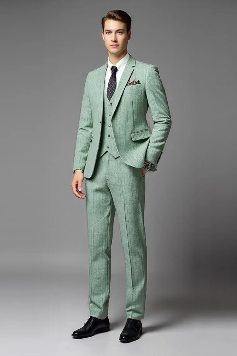 Light Green Notched lapel 3-Piece Single Breasted Men's Prom Suits sold by Zapaka