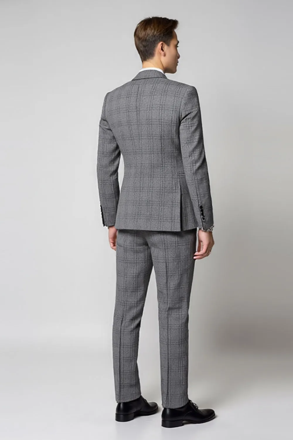 Grey Plaid Notched Lapel 3 Pieces Men's Prom Suits sold by Zapaka product image thumbnail 3