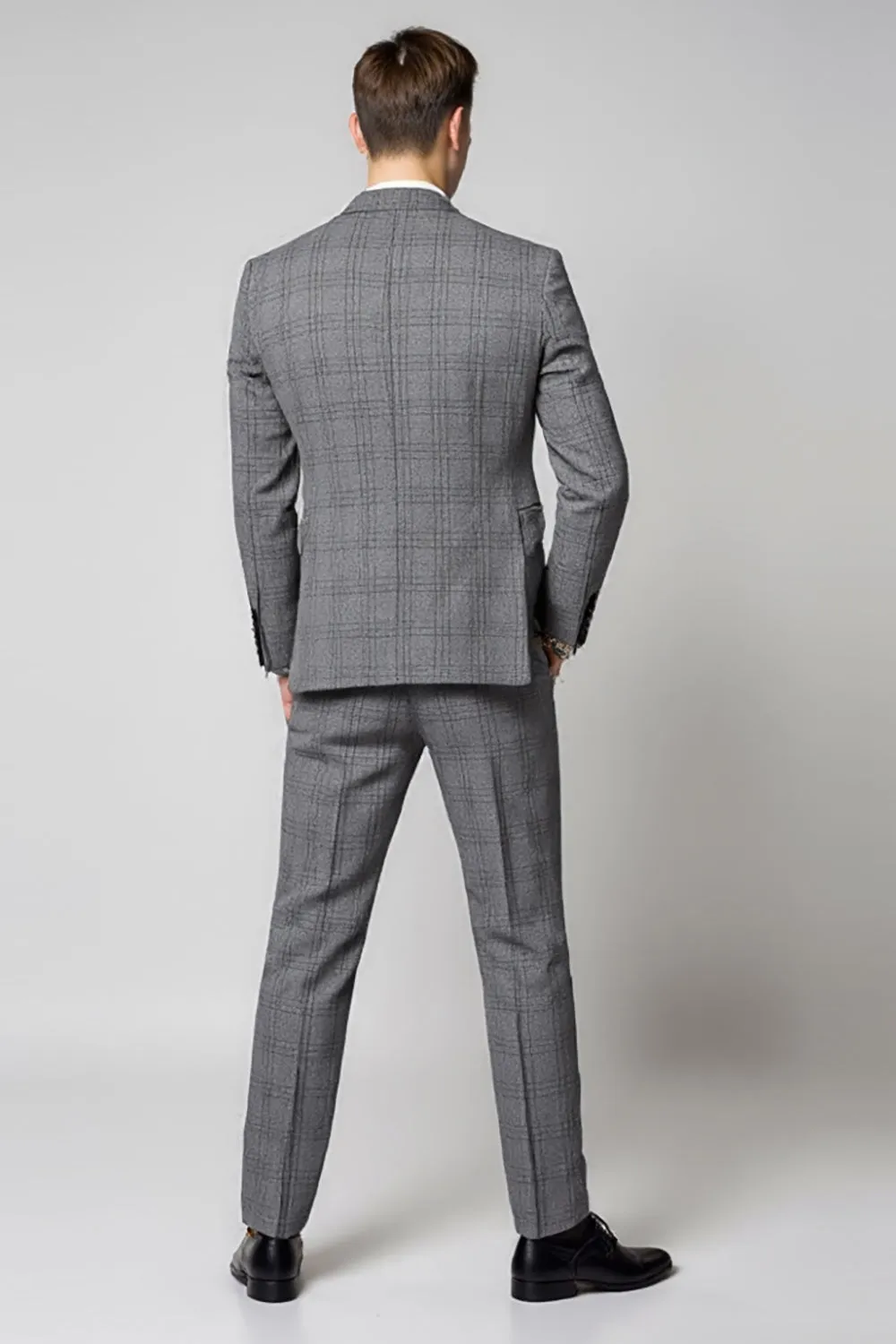 Grey Plaid Notched Lapel 3 Pieces Men's Prom Suits sold by Zapaka product image thumbnail 2