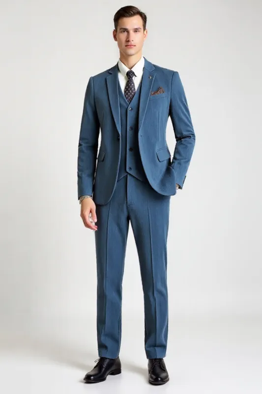 Blue 3 Piece Notched lapel Single Breasted Men's Formal Suits sold by Zapaka