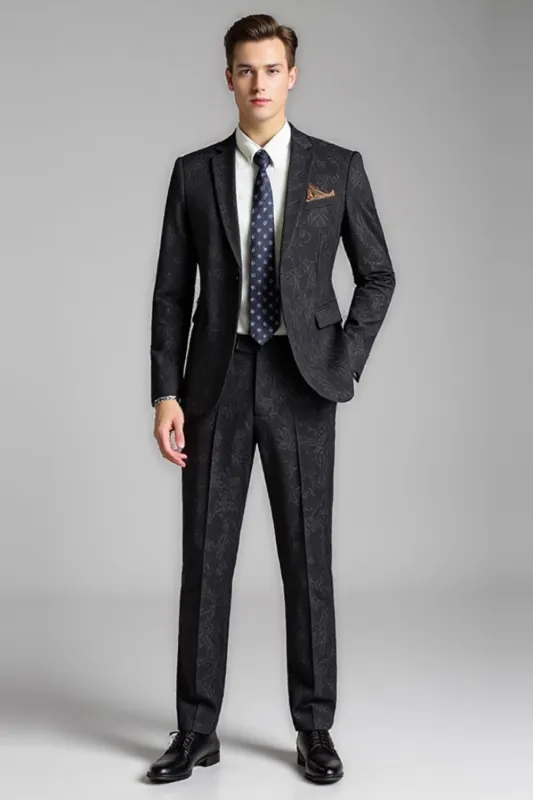 Black Printed 2 Pieces Notched Lapel Men's Suits sold by Zapaka