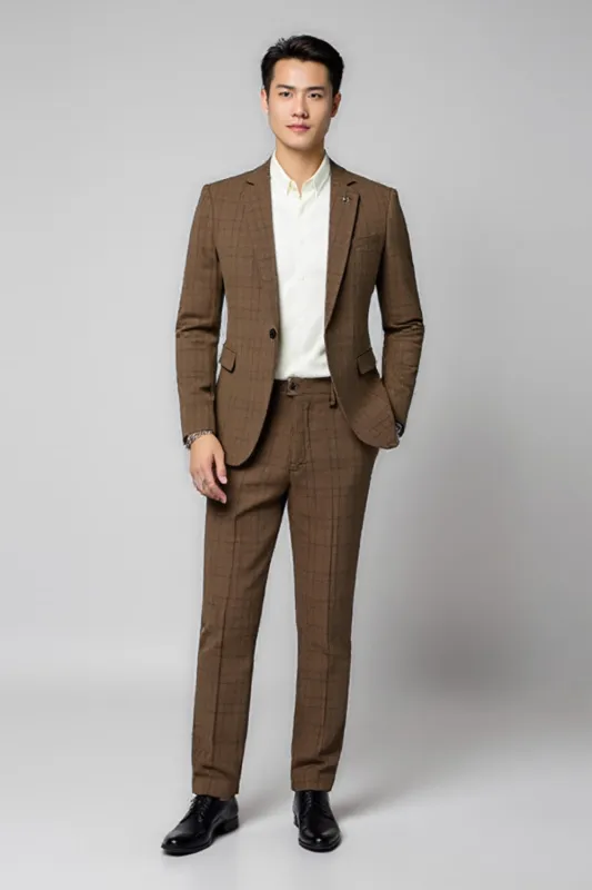 Classic Plaid 2 Piece Brown Men's Suits sold by Zapaka