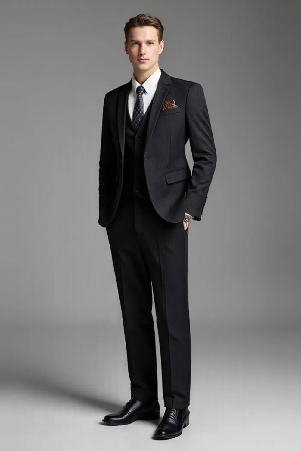 Solid Black Slim Fit Notched Lapel 3 Piece Men's Suits sold by Zapaka product image thumbnail 3