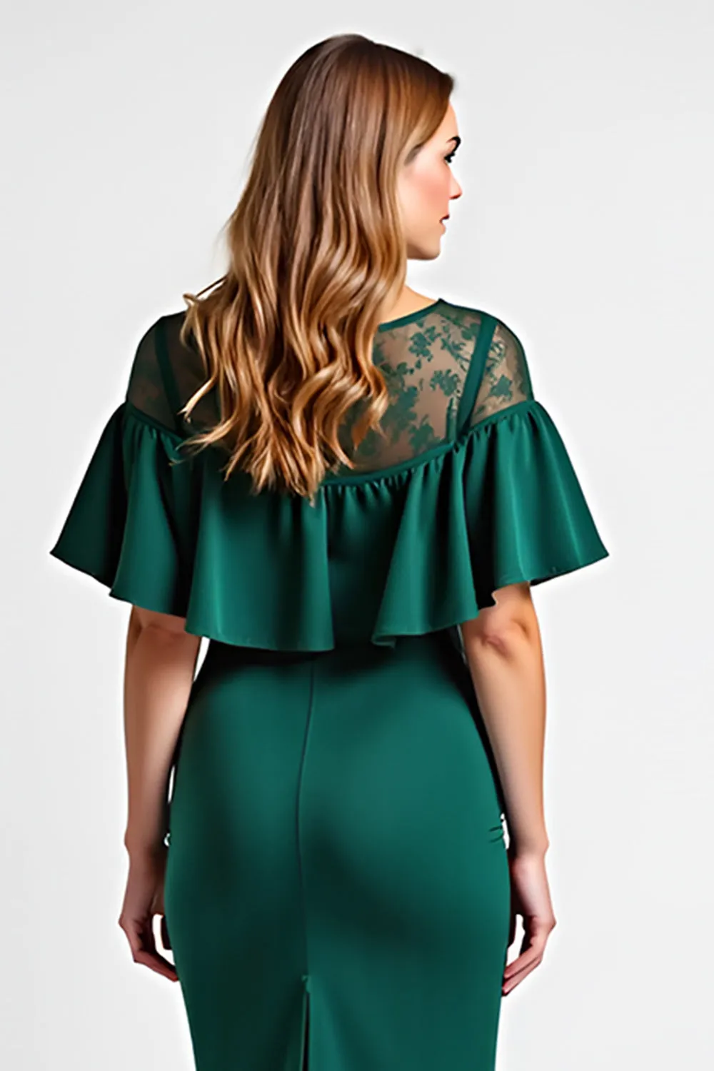Dark Green Bodycon Ruffles Round Neck Mother Of Bride Dress sold by Zapaka product image thumbnail 4