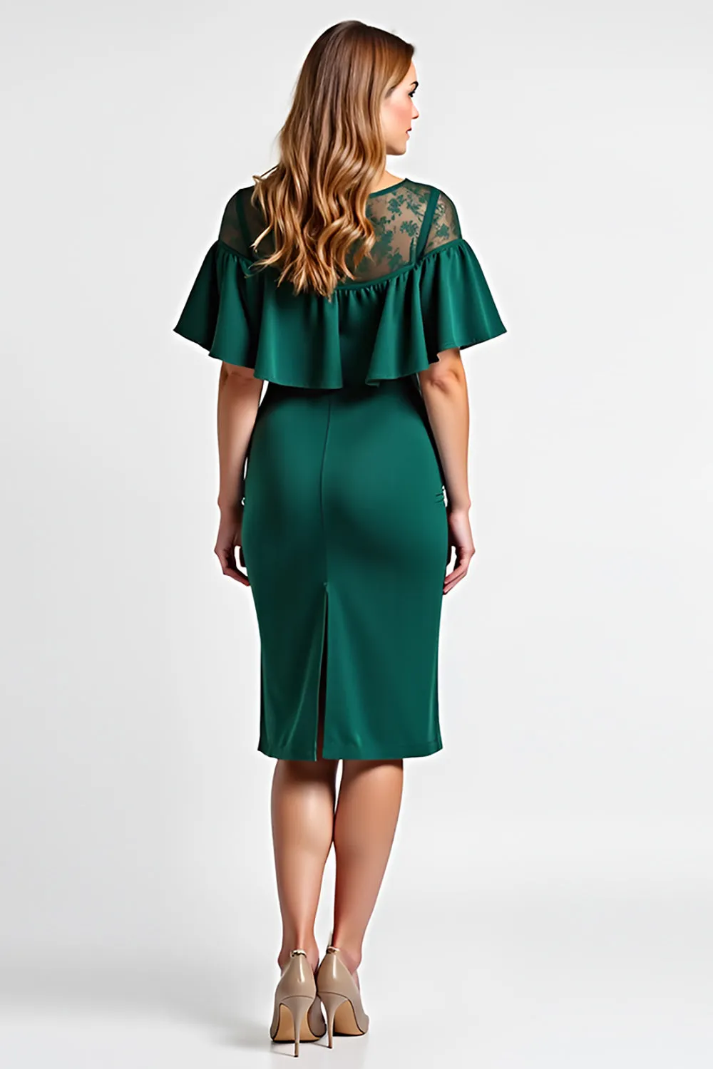 Dark Green Bodycon Ruffles Round Neck Mother Of Bride Dress sold by Zapaka product image thumbnail 2