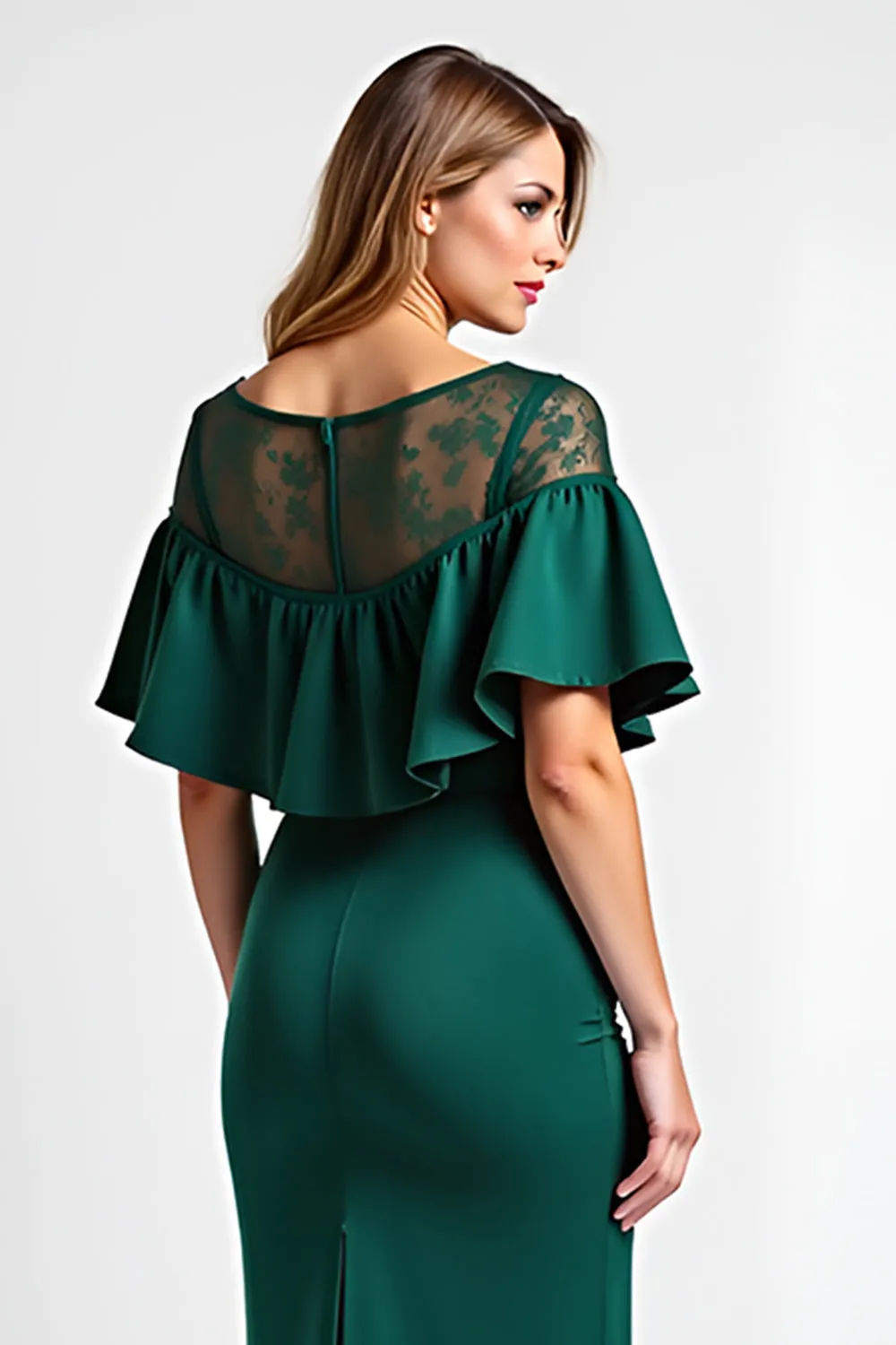Dark Green Bodycon Ruffles Round Neck Mother Of Bride Dress sold by Zapaka product image thumbnail 5