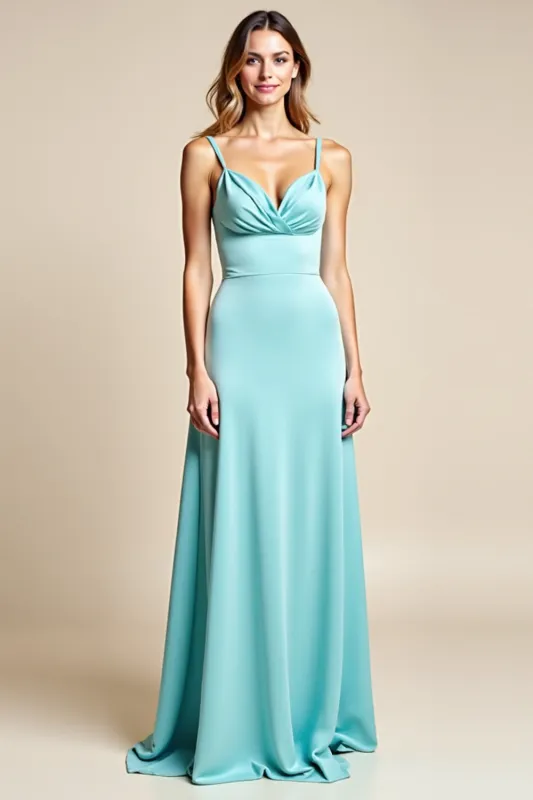 Light Blue A Line Satin Bridesmaid Dress sold by Zapaka