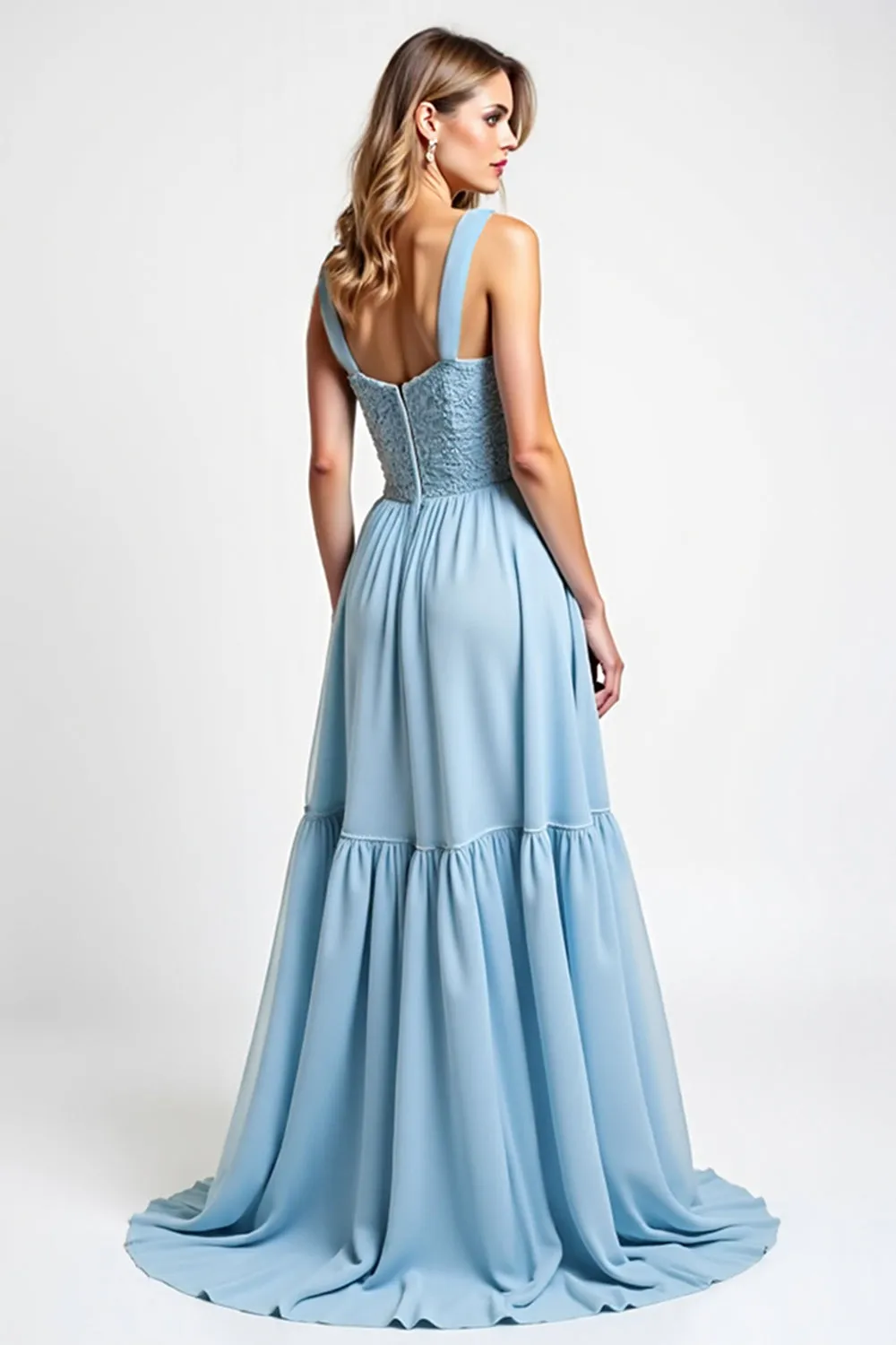 Sky Blue Sweetheart Lace Asymmetrical Bridesmaid Dress sold by Zapaka product image thumbnail 3