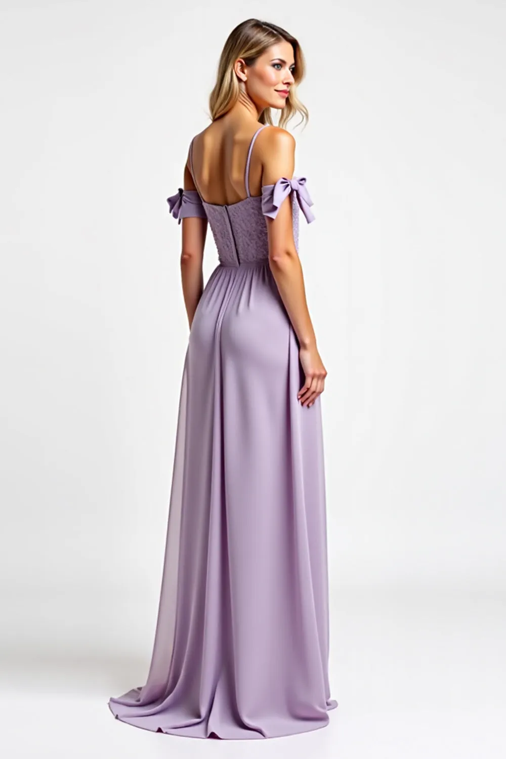 Purple Corset Lace Bridesmaid Dress With Bows sold by Zapaka product image thumbnail 3