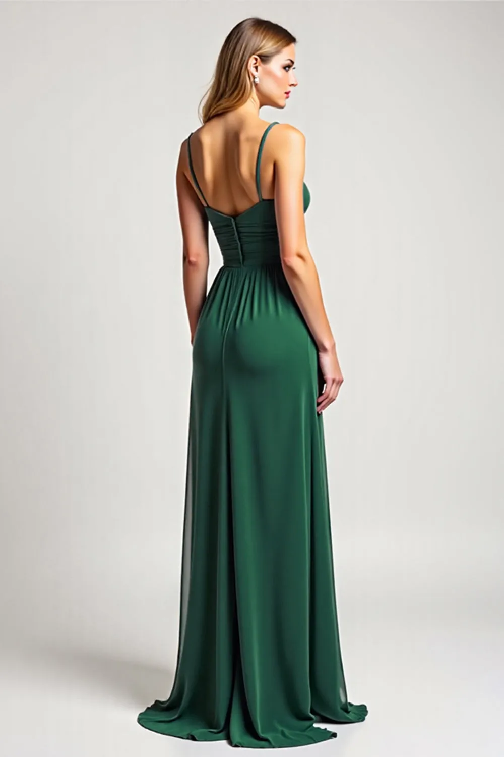 Dark Green A Line Long Bridesmaid Dress With Slit sold by Zapaka product image thumbnail 2